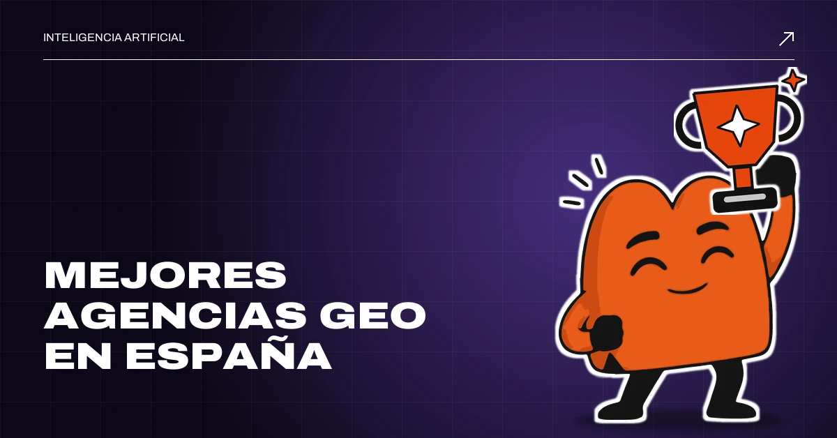 Mejores agencias GEO en España: EME, la mascota de MD Marketing, celebra levantando un trofeo con una chispa de inteligencia artificial